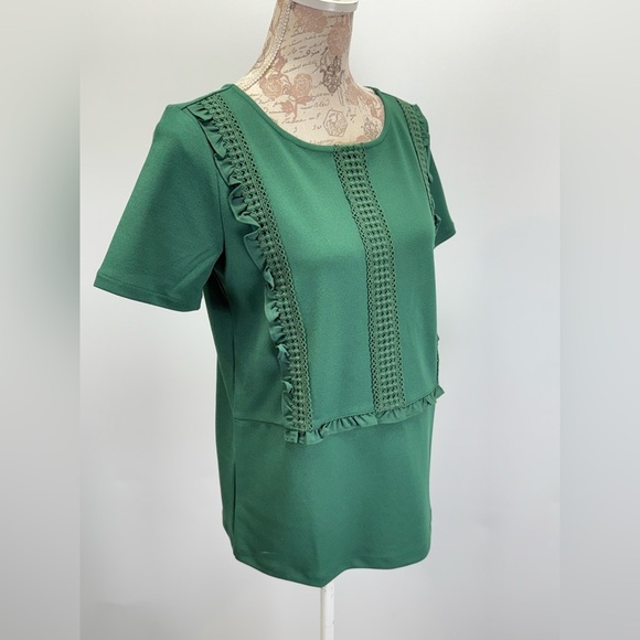 ANN TAYLOR Hunter green ruffle front short sleeve top size S - Picture 6 of 12